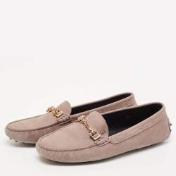 Tod's Beige Suede Crystal Embellished Slip On Penny Loafers Size 39.5