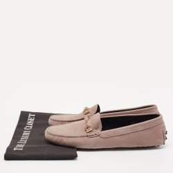Tod's Beige Suede Crystal Embellished Slip On Penny Loafers Size 39.5