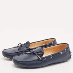 Tod's Navy Blue Leather Slip On Loafers Size 40
