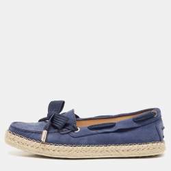 Tod's Blue Suede Slip On Espadrille Loafers Size 39