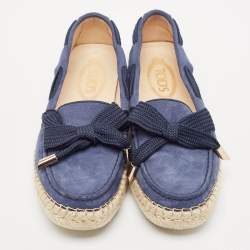 Tod's Blue Suede Slip On Espadrille Loafers Size 39