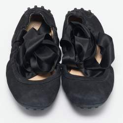Tod's Black Suede Scrunch Ribbon Ballet Flats Size 38.5