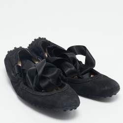 Tod's Black Suede Scrunch Ribbon Ballet Flats Size 38.5
