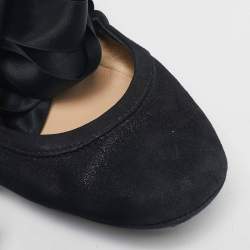 Tod's Black Suede Scrunch Ribbon Ballet Flats Size 38.5