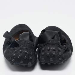 Tod's Black Suede Scrunch Ribbon Ballet Flats Size 38.5