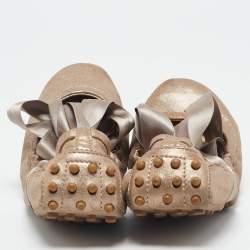 Tod's Metallic Bronze Nubuck Leather Scrunch Ribbon Ballet Flats Size 39