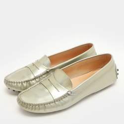 Tod's Grey Leather Gommino Slip On Loafers Size 37.5