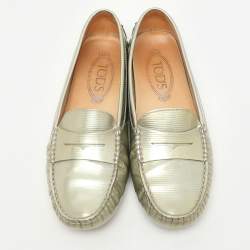 Tod's Grey Leather Gommino Slip On Loafers Size 37.5
