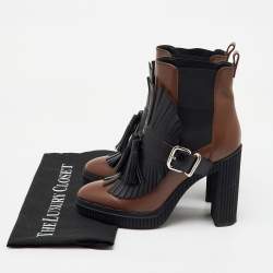 Tod's Brown/Black Leather Tassel Ankle Length Boots Size 37