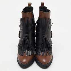 Tod's Brown/Black Leather Tassel Ankle Length Boots Size 37