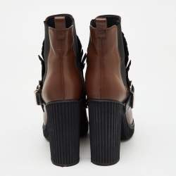Tod's Brown/Black Leather Tassel Ankle Length Boots Size 37