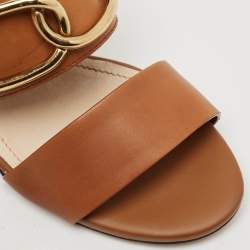 Pre Owned Tod's Brown Leather Slingback Block Heel Sandals Size 37