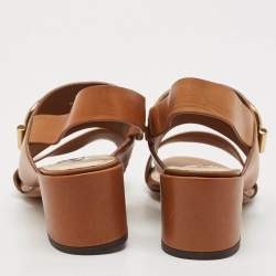 Pre Owned Tod's Brown Leather Slingback Block Heel Sandals Size 37