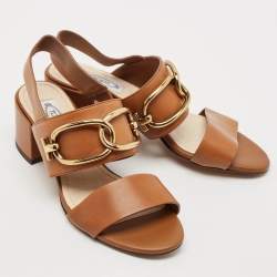 Pre Owned Tod's Brown Leather Slingback Block Heel Sandals Size 37