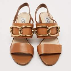 Pre Owned Tod's Brown Leather Slingback Block Heel Sandals Size 37