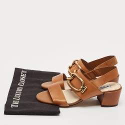 Pre Owned Tod's Brown Leather Slingback Block Heel Sandals Size 37