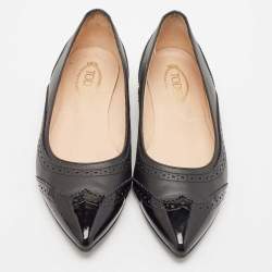 Tod's Black Leather and Patent Leather Ballet Flats Size 37.5