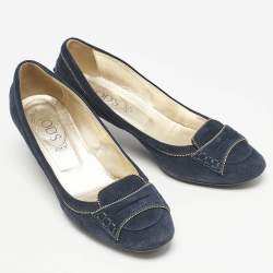 Tod's Navy Blue Suede Block Heel Pumps Size 38.5