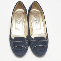 Tod's Navy Blue Suede Block Heel Pumps Size 38.5