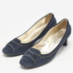 Tod's Navy Blue Suede Block Heel Pumps Size 38.5