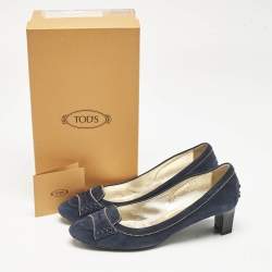 Tod's Navy Blue Suede Block Heel Pumps Size 38.5