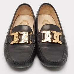 Tod's Black Leather Bow Slip On Loafers Size 39.5