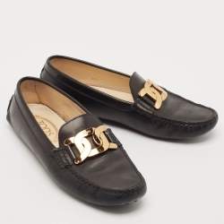 Tod's Black Leather Bow Slip On Loafers Size 39.5