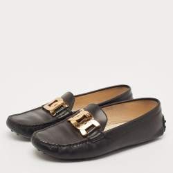 Tod's Black Leather Bow Slip On Loafers Size 39.5