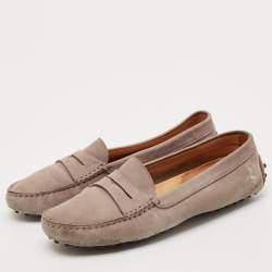 Pre Owned Tod's  x Ferrari Grey Nubuck Leather Slip On Loafers Size 38.5