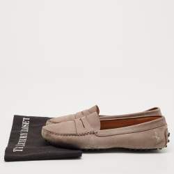 Pre Owned Tod's  x Ferrari Grey Nubuck Leather Slip On Loafers Size 38.5