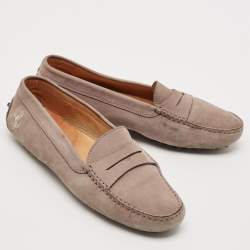 Pre Owned Tod's  x Ferrari Grey Nubuck Leather Slip On Loafers Size 38.5