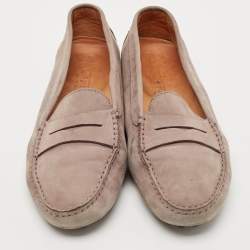 Pre Owned Tod's  x Ferrari Grey Nubuck Leather Slip On Loafers Size 38.5