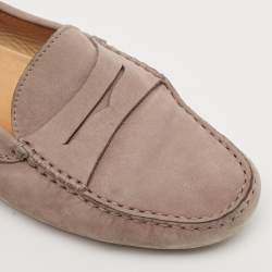 Pre Owned Tod's  x Ferrari Grey Nubuck Leather Slip On Loafers Size 38.5