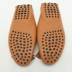 Tod's Brown Leather Tassel Logo Embellished Loafers Size 37.5