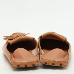 Tod's Brown Leather Tassel Logo Embellished Loafers Size 37.5