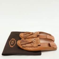 Tod's Brown Leather Tassel Logo Embellished Loafers Size 37.5