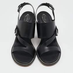 Tod's Black Leather Open Toe Ankle Strap Sandals Size 40