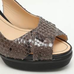 Tod's Brown/Grey Python Slingback Platform Pumps Size 40