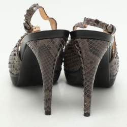 Tod's Brown/Grey Python Slingback Platform Pumps Size 40
