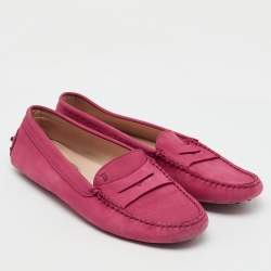 Tod's Rose Pink Nubuck Leather Penny Slip On Loafers Size 38