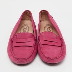 Tod's Rose Pink Nubuck Leather Penny Slip On Loafers Size 38
