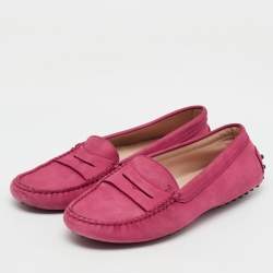 Tod's Rose Pink Nubuck Leather Penny Slip On Loafers Size 38