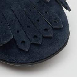 Tod's Navy Blue Suede Tassel Bow Round Toe Pumps Size 39.5