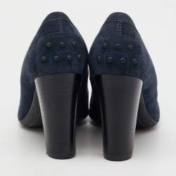 Tod's Navy Blue Suede Tassel Bow Round Toe Pumps Size 39.5