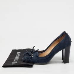 Tod's Navy Blue Suede Tassel Bow Round Toe Pumps Size 39.5