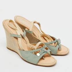 Tod's Pale Blue Suede Ankle Wrap Wedge Sandals Size 39