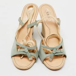Tod's Pale Blue Suede Ankle Wrap Wedge Sandals Size 39