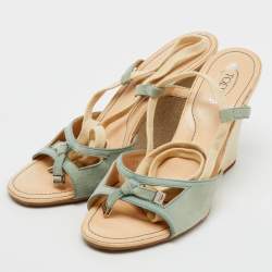 Tod's Pale Blue Suede Ankle Wrap Wedge Sandals Size 39