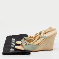 Tod's Pale Blue Suede Ankle Wrap Wedge Sandals Size 39