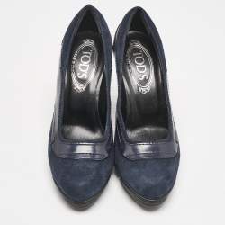 Tod's Navy Blue Leather and Suede Pumps Size 36